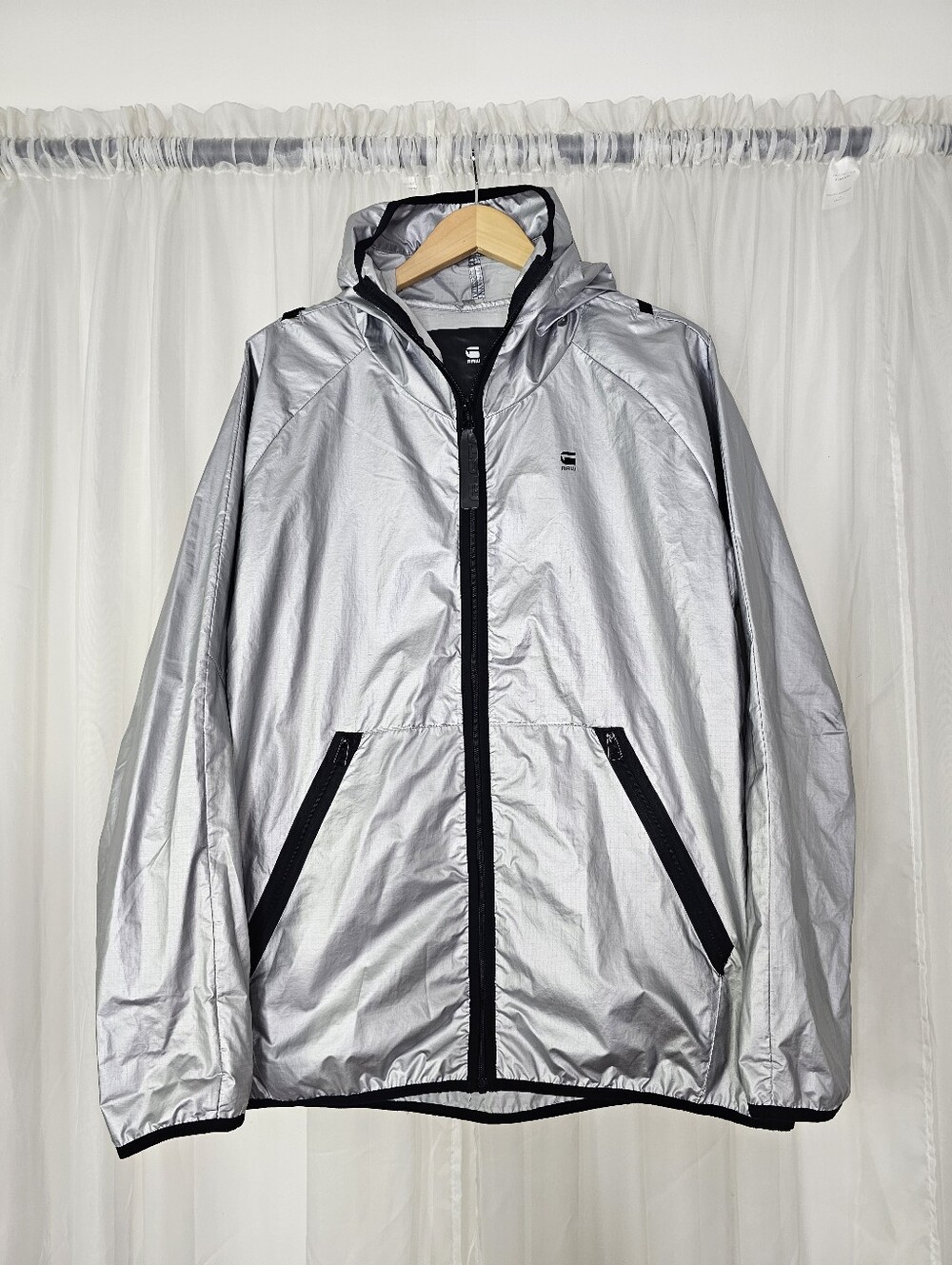 G-Star RAW Strett Metallic Silver Hooded Overshirt Jacket Gymbag Backpack XL